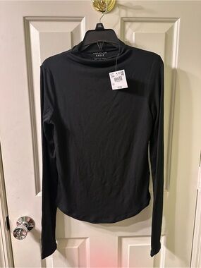 American Eagle Outfitters Black Ribbed Long-Sleeve Mock Neck Top
